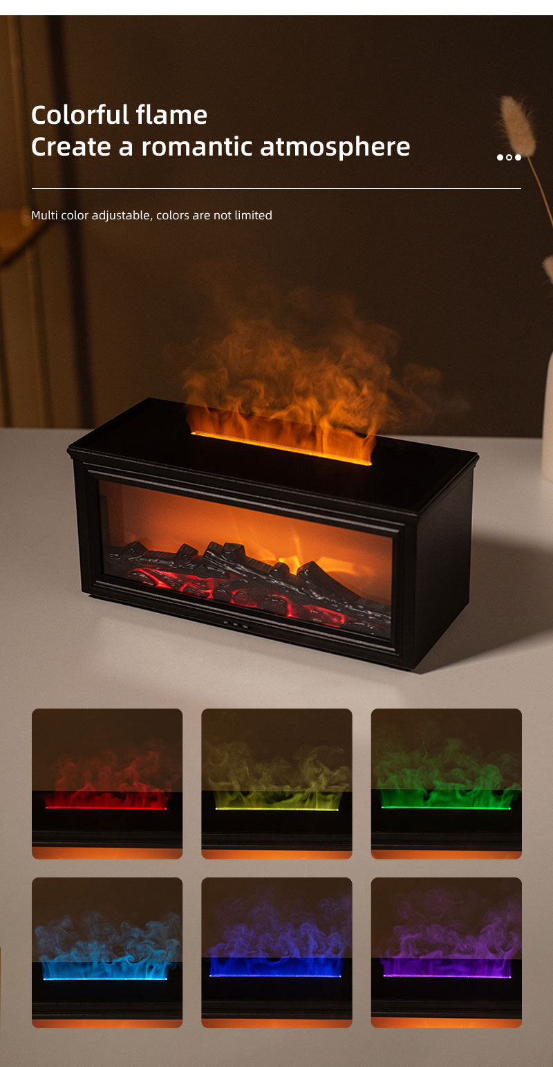 Fireplace Flame Effect Aroma Diffuser & Humidifier with 7-Colour Light, Timer & Remote Control black