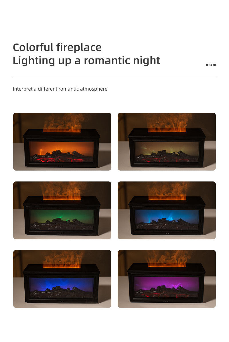 Fireplace Flame Effect Aroma Diffuser & Humidifier with 7-Colour Light, Timer & Remote Control black