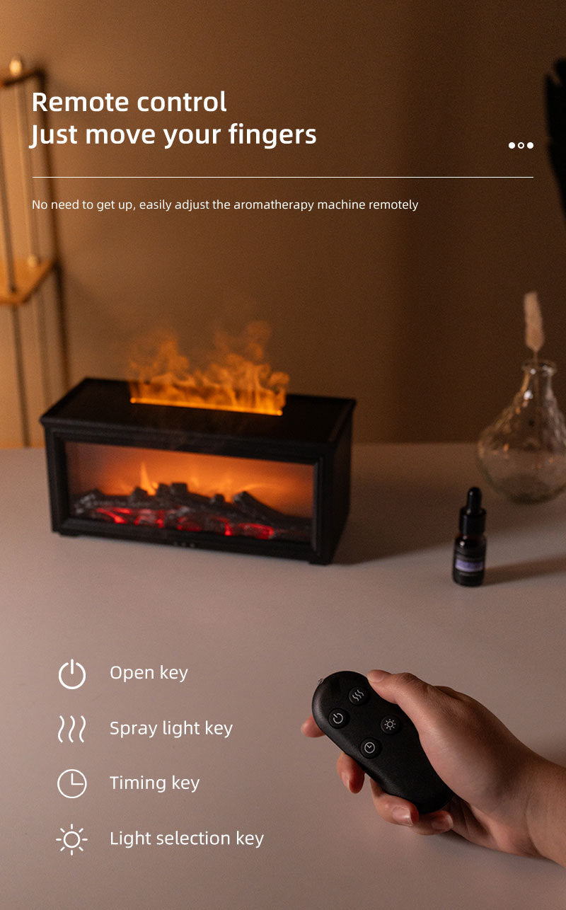 Fireplace Flame Effect Aroma Diffuser & Humidifier with 7-Colour Light, Timer & Remote Control black