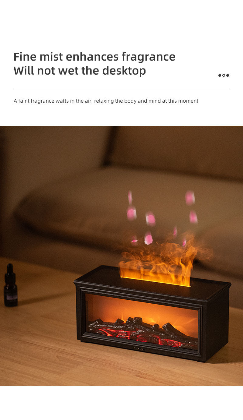 Fireplace Flame Effect Aroma Diffuser & Humidifier with 7-Colour Light, Timer & Remote Control black