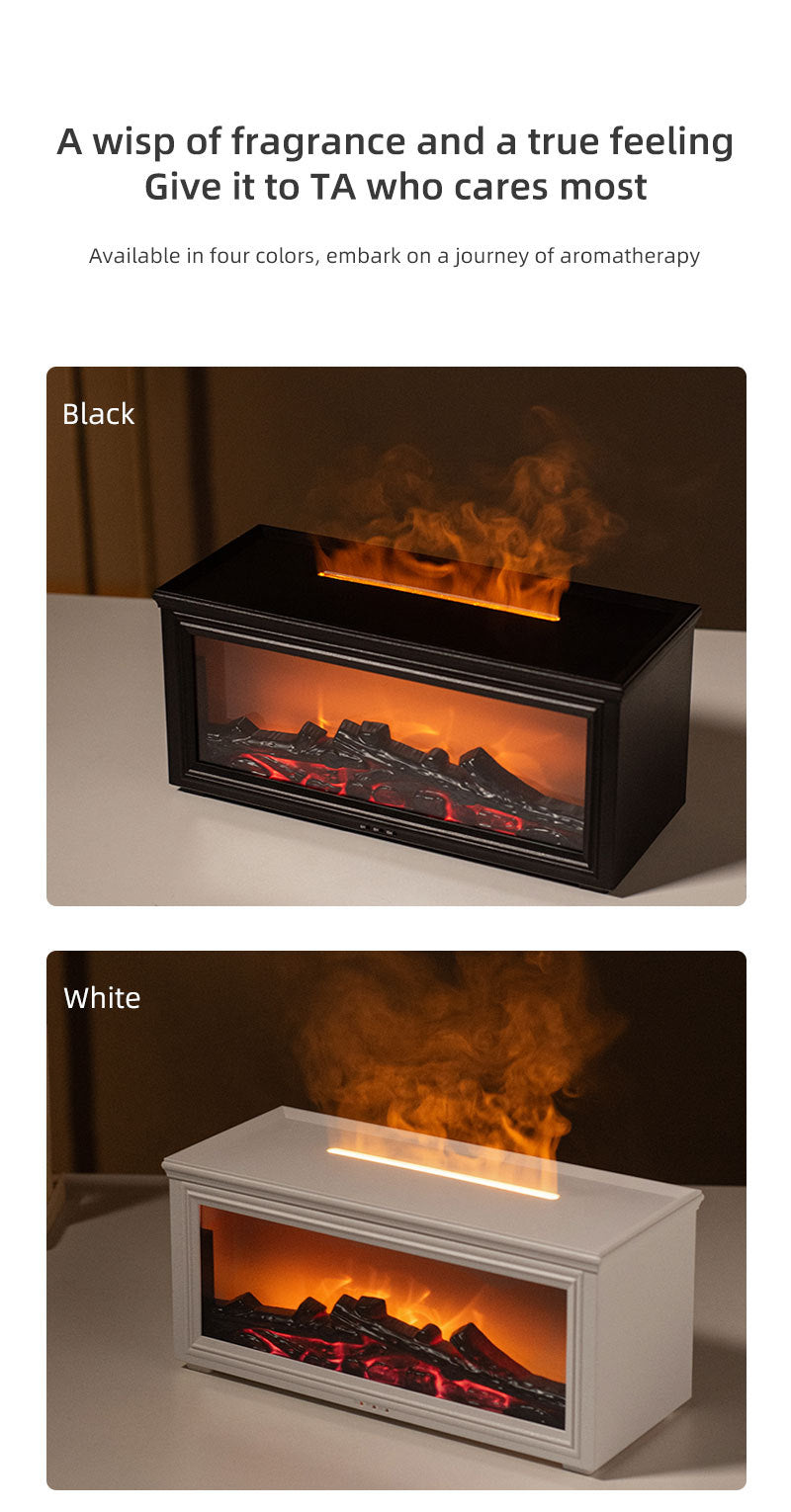 Fireplace Flame Effect Aroma Diffuser & Humidifier with 7-Colour Light, Timer & Remote Control black