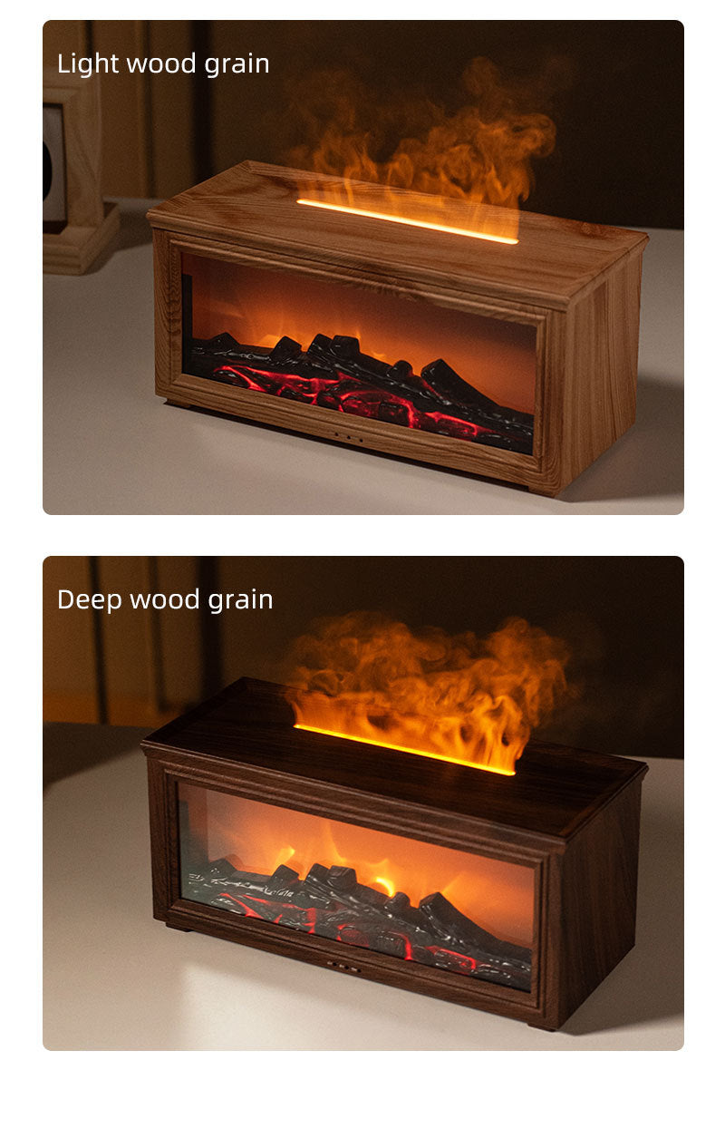 Fireplace Flame Effect Aroma Diffuser & Humidifier with 7-Colour Light, Timer & Remote Control black