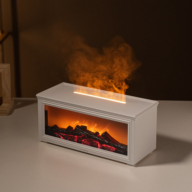 Fireplace Flame Effect Aroma Diffuser & Humidifier with 7-Colour Light, Timer & Remote Control White