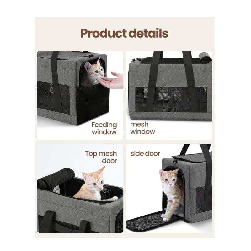 Sturdy & Breathable Pet Carrier for Small Cats & Dogs - Collapsible Travel Bag with Steel Frame, Safety Locks & Sunshade Grey