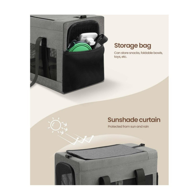 Sturdy & Breathable Pet Carrier for Small Cats & Dogs - Collapsible Travel Bag with Steel Frame, Safety Locks & Sunshade Grey