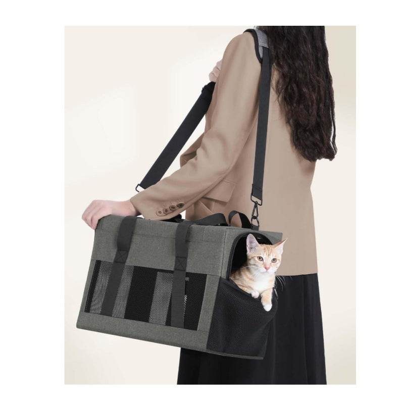 Sturdy & Breathable Pet Carrier for Small Cats & Dogs - Collapsible Travel Bag with Steel Frame, Safety Locks & Sunshade Grey