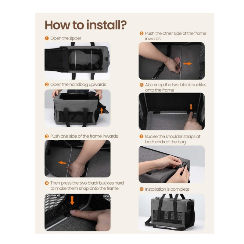 Sturdy & Breathable Pet Carrier for Small Cats & Dogs - Collapsible Travel Bag with Steel Frame, Safety Locks & Sunshade black