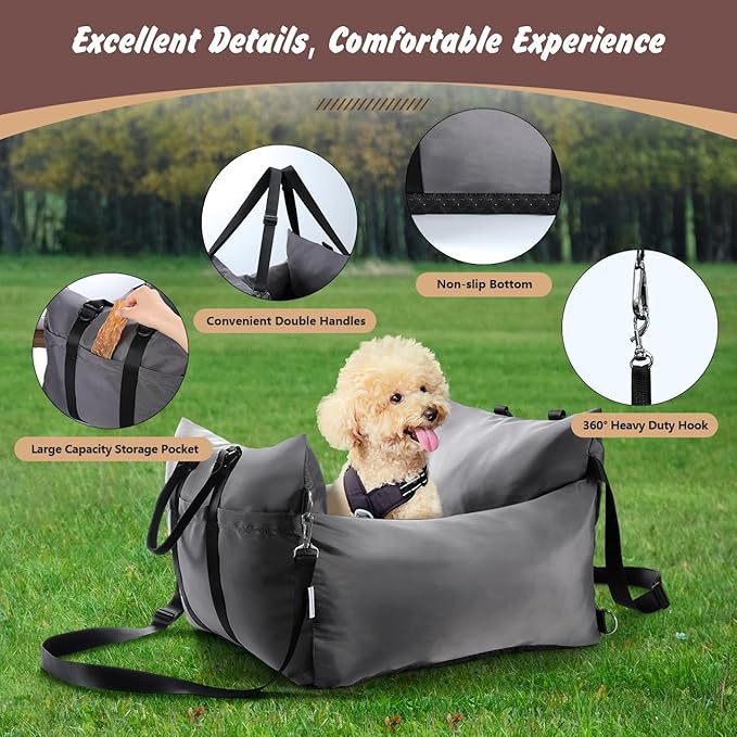 2-in-1 Pet Car Booster Seat & Travel Bed - Removable, Non-Slip, for Small Dogs & Cats Khaki