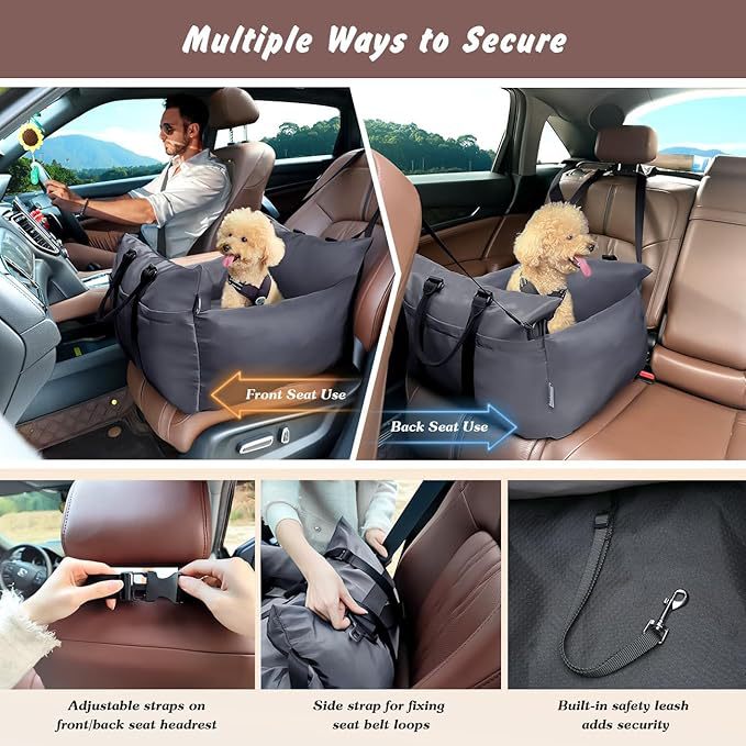 2-in-1 Pet Car Booster Seat & Travel Bed - Removable, Non-Slip, for Small Dogs & Cats Khaki