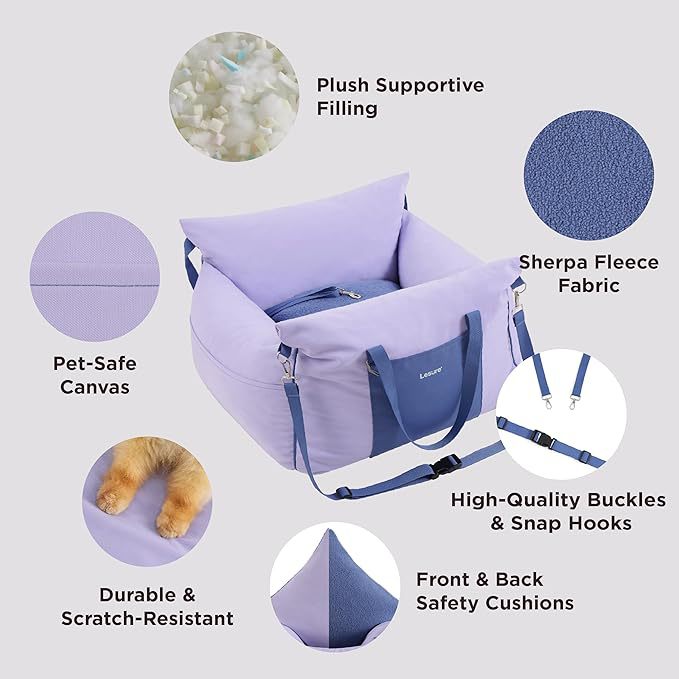 2-in-1 Pet Car Booster Seat & Travel Bed - Removable, Non-Slip, for Small Dogs & Cats Grey