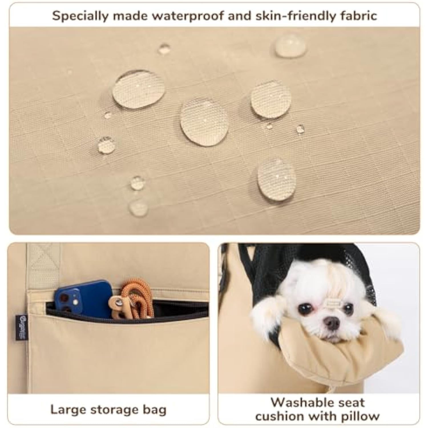Versatile Pet Carrier Tote Bag for Small Dogs & Cats - Waterproof, Car Seat Function & Adjustable Safety Exit Khaki