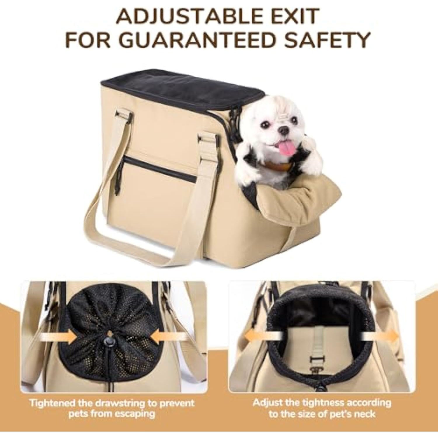 Versatile Pet Carrier Tote Bag for Small Dogs & Cats - Waterproof, Car Seat Function & Adjustable Safety Exit Khaki