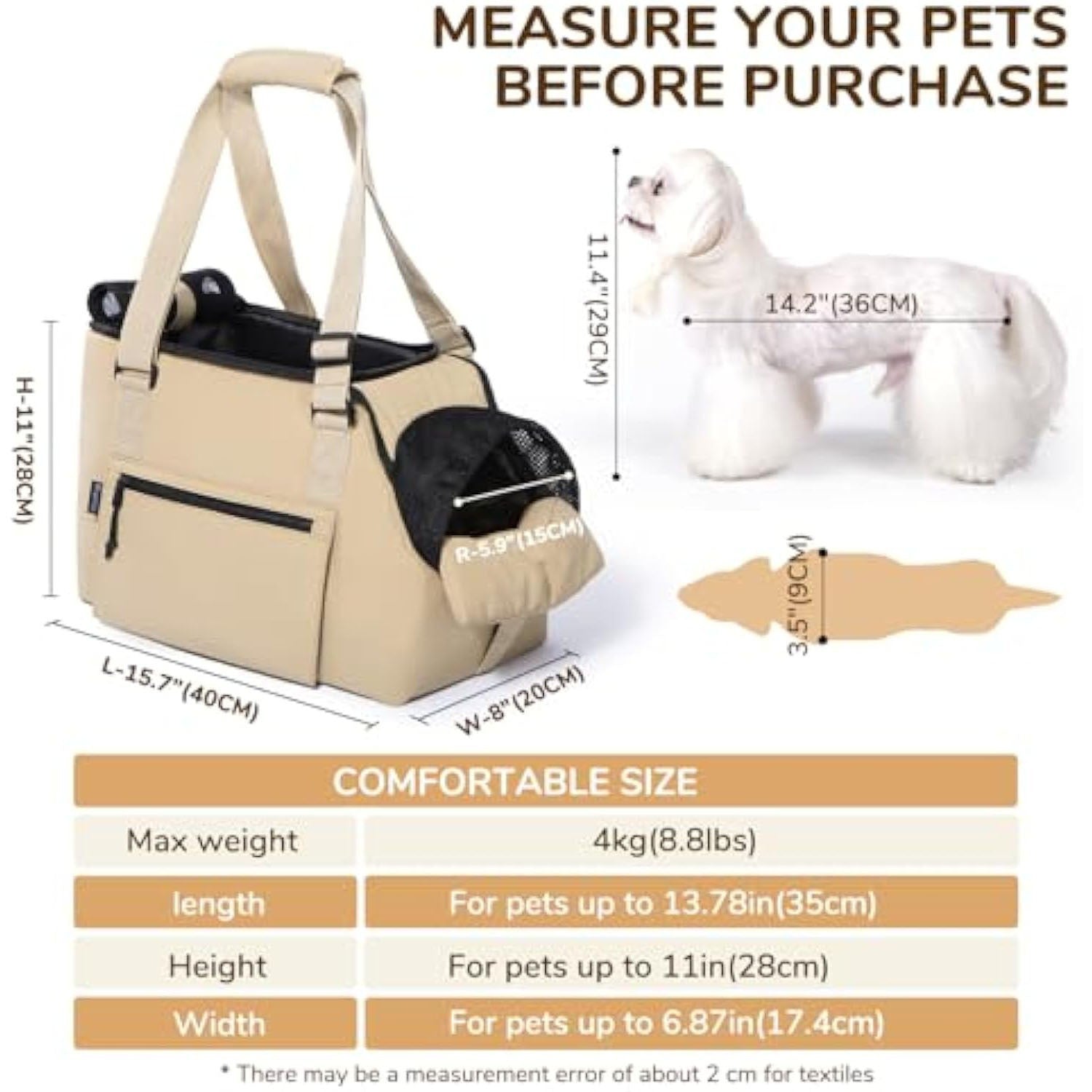 Versatile Pet Carrier Tote Bag for Small Dogs & Cats - Waterproof, Car Seat Function & Adjustable Safety Exit Khaki