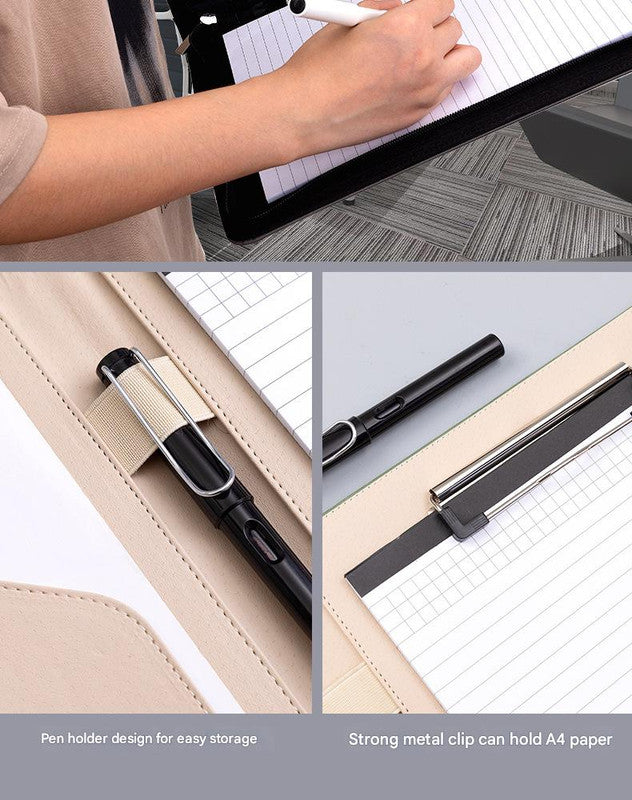 A4 PU Leather Business Portfolio with Ring Binder, Calculator & 40 Sleeves brown