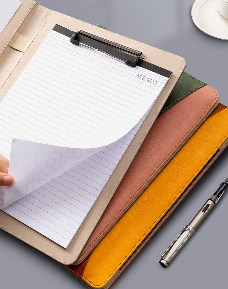 A4 PU Leather Business Portfolio with Ring Binder, Calculator & 40 Sleeves grey and black