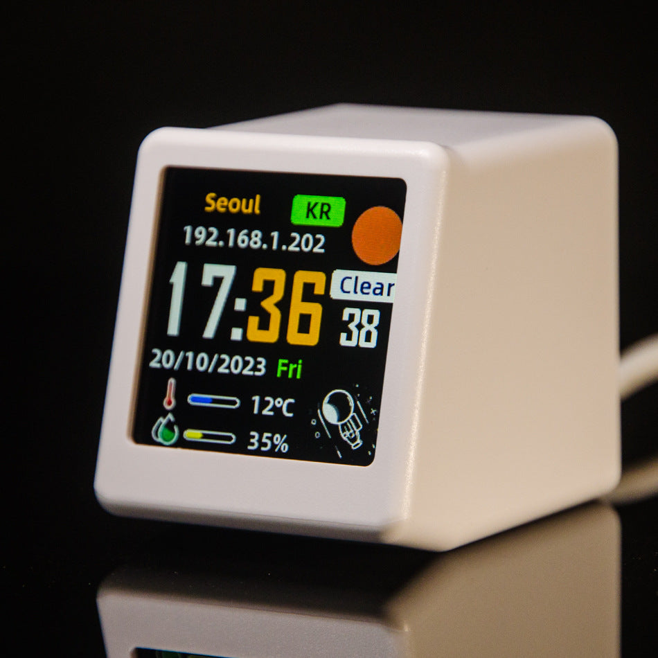 2pc Mini Smart Wi-Fi Weather Station Clock - Desktop Digital Clock with HD IPS Screen, Customizable GIF Display & 3-Day Forecast White