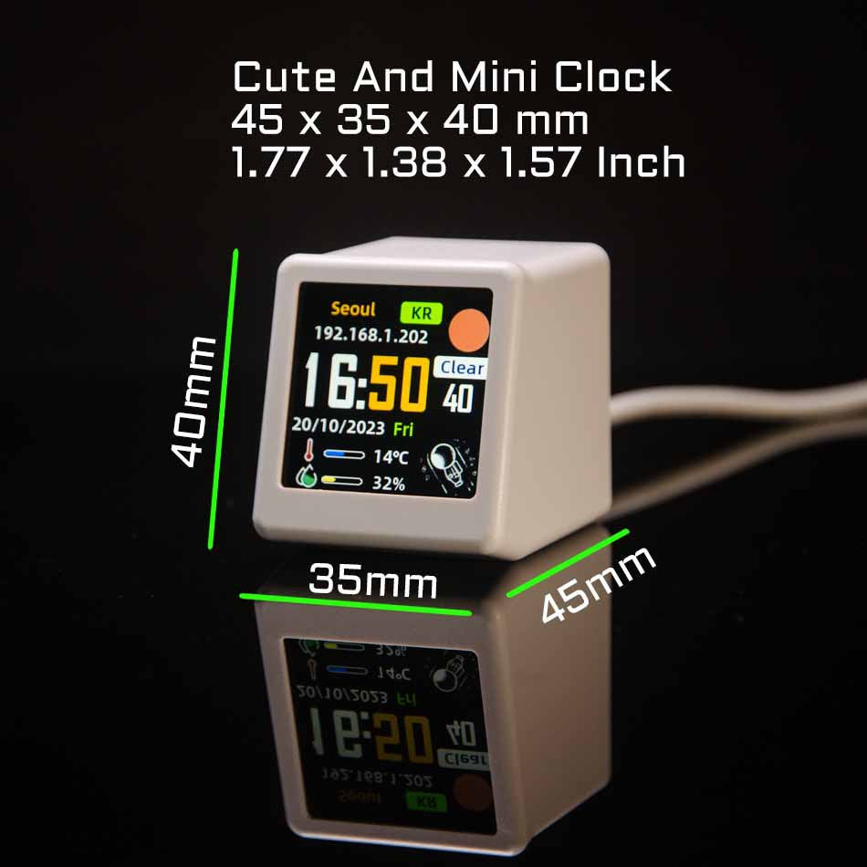 2pc Mini Smart Wi-Fi Weather Station Clock - Desktop Digital Clock with HD IPS Screen, Customizable GIF Display & 3-Day Forecast Yellow
