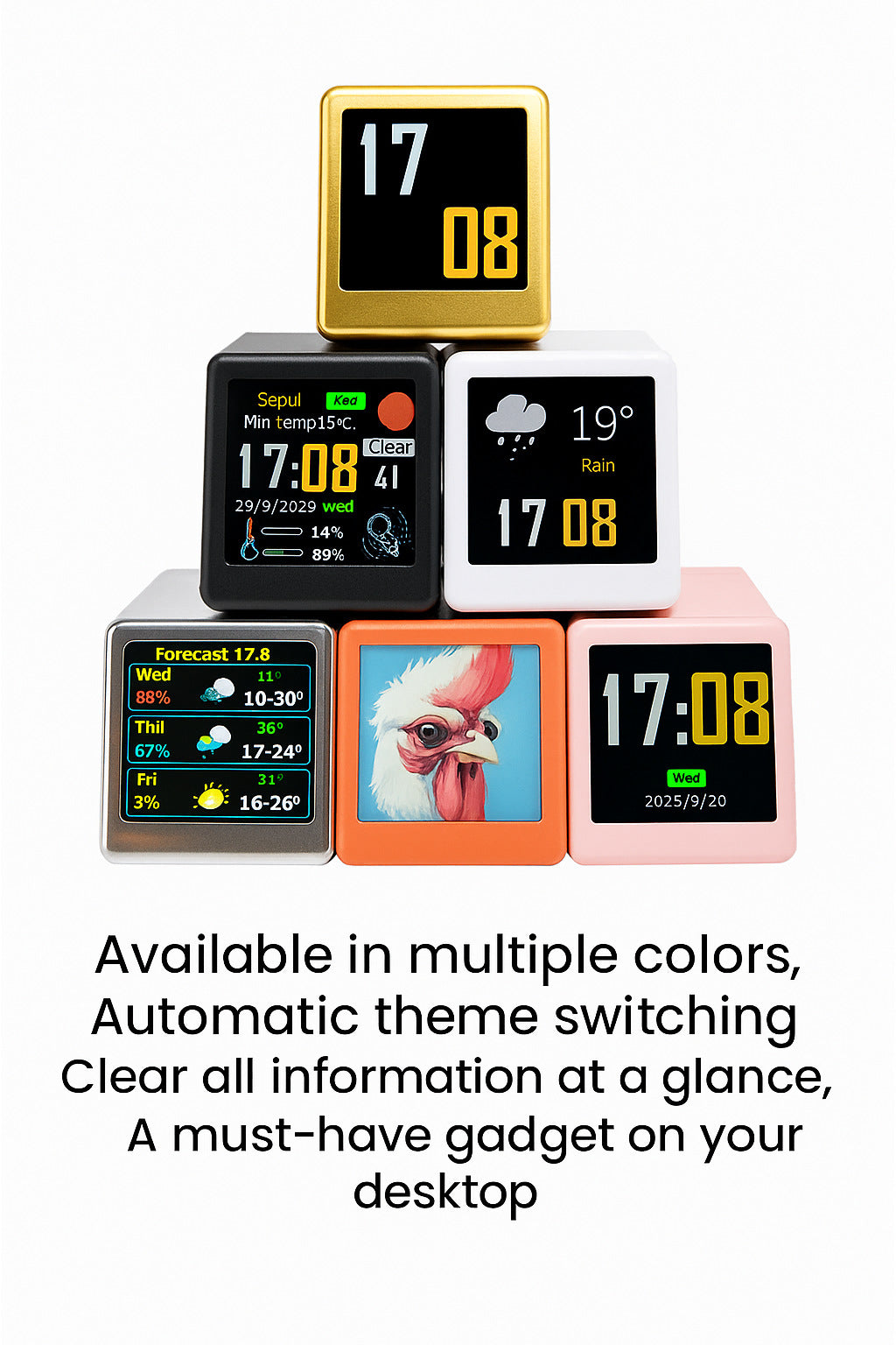 2pc Mini Smart Wi-Fi Weather Station Clock - Desktop Digital Clock with HD IPS Screen, Customizable GIF Display & 3-Day Forecast Pink