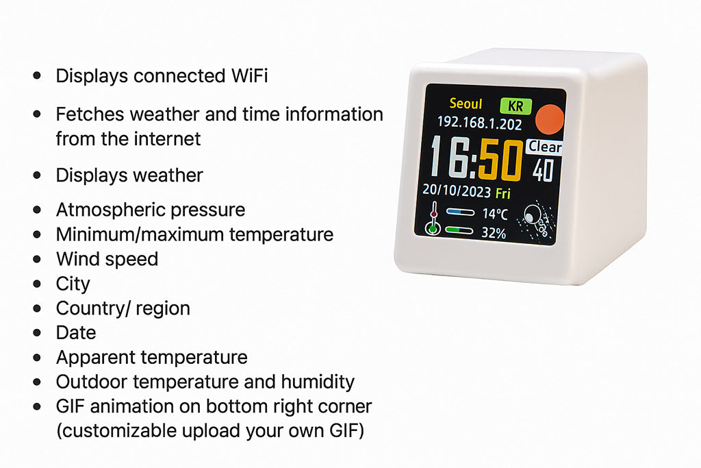 2pc Mini Smart Wi-Fi Weather Station Clock - Desktop Digital Clock with HD IPS Screen, Customizable GIF Display & 3-Day Forecast Pink