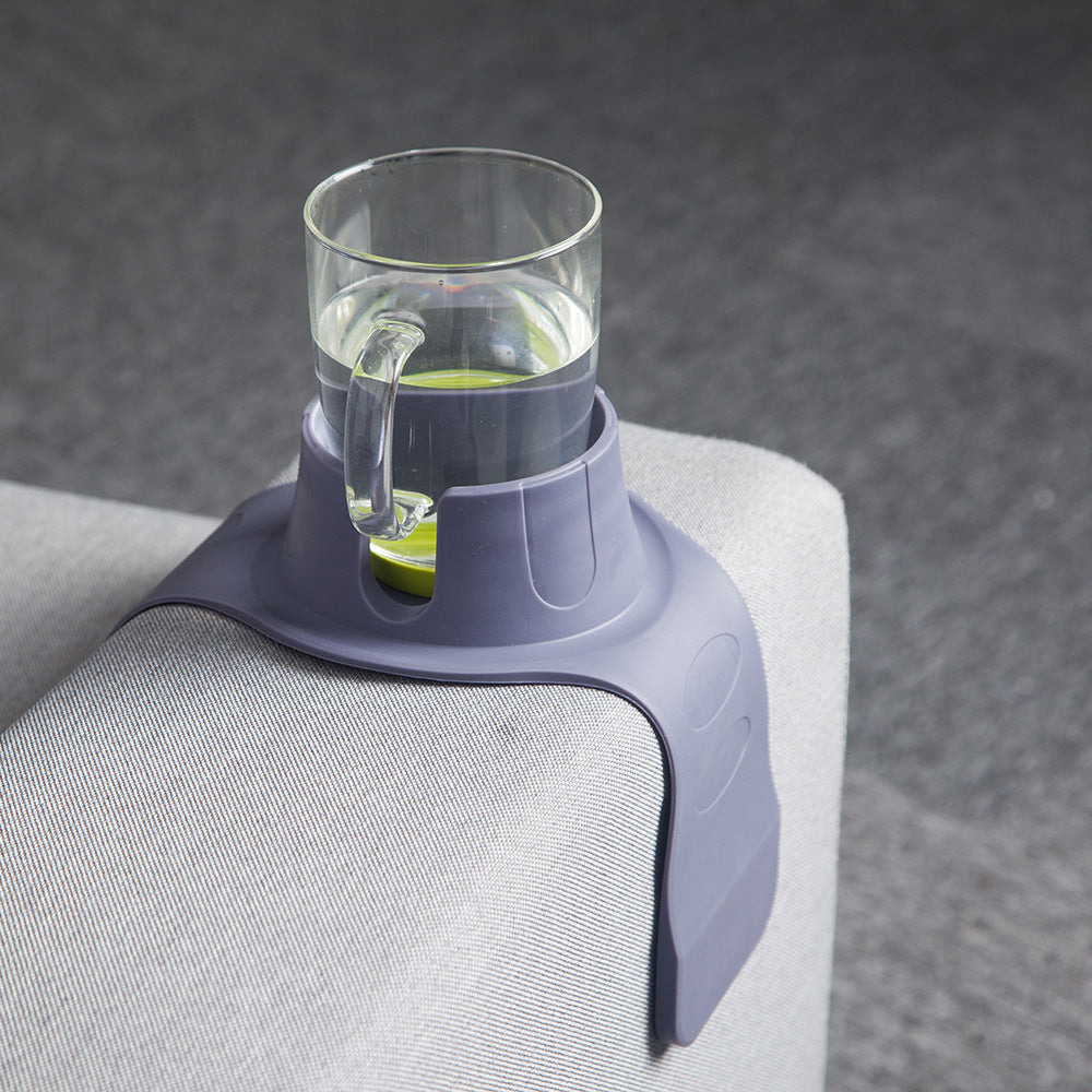 Flexible Anti-Spill Silicone Couch Arm Cup Holder - Sofa Armrest Drink Tray Grey