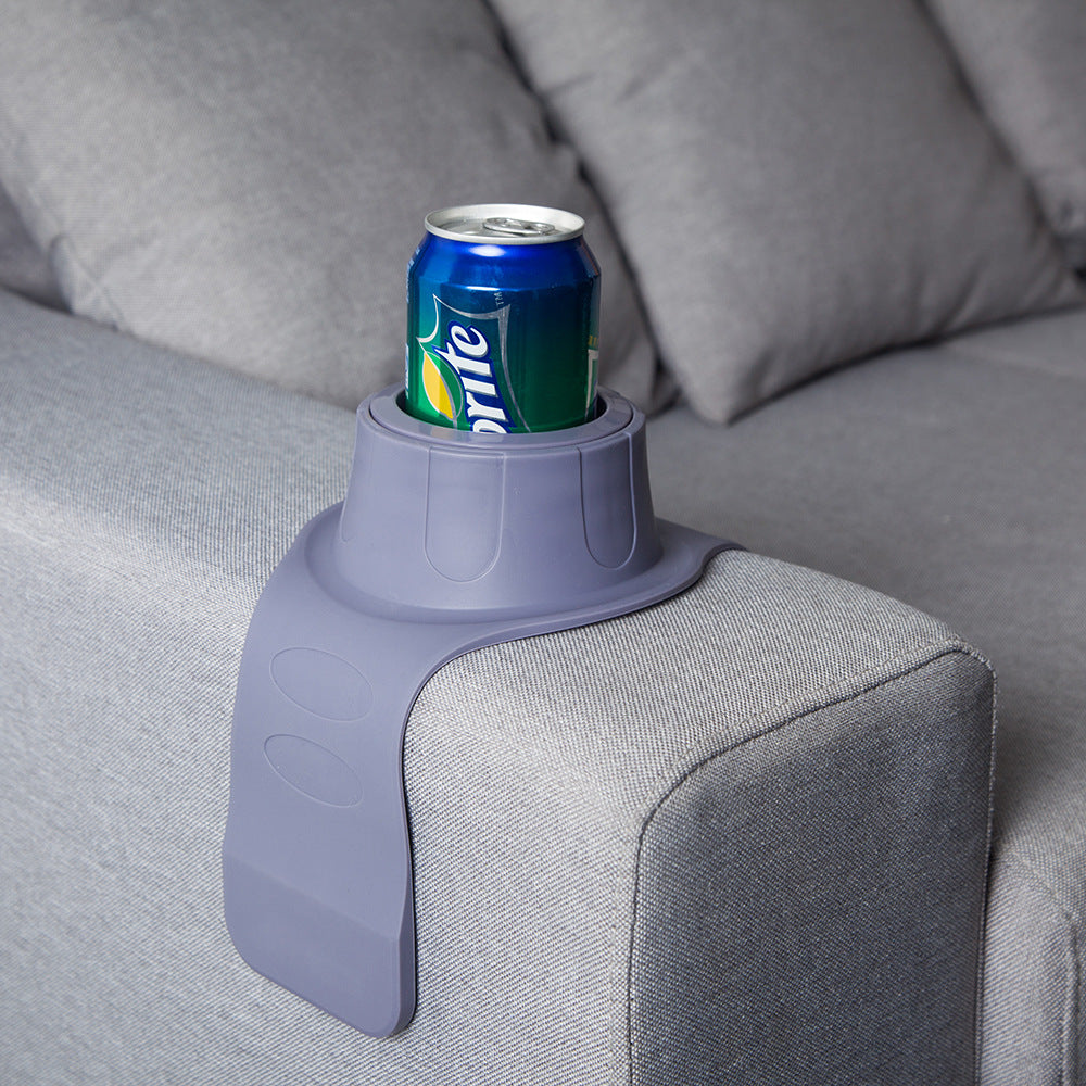 Flexible Anti-Spill Silicone Couch Arm Cup Holder - Sofa Armrest Drink Tray Grey