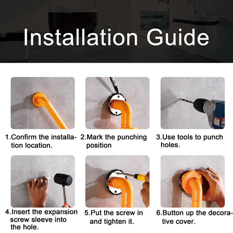 2pc Heavy-Duty Anti-Slip Safety Grab Bar with Luminous Rings - Stainless Steel Core Bathroom Handrail yellow 30cm