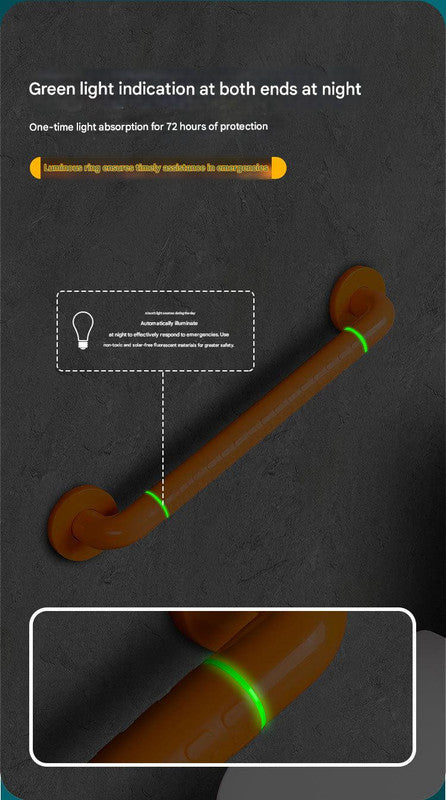 2pc Heavy-Duty Anti-Slip Safety Grab Bar with Luminous Rings - Stainless Steel Core Bathroom Handrail yellow 50cm