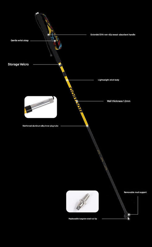 Ultralight Carbon Fiber Foldable Trail Running & Hiking Pole yellow Recommended height range 175-185cm