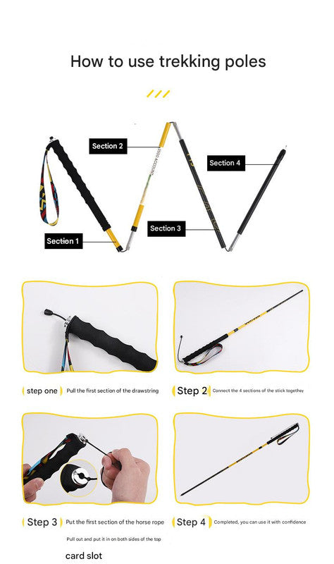Ultralight Carbon Fiber Foldable Trail Running & Hiking Pole yellow Recommended height range 175-185cm