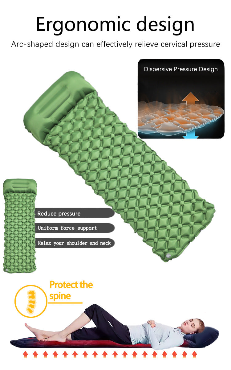 2pc Ultralight Inflatable Camping Sleeping Mat with Integrated Pillow - Waterproof 40D Nylon TPU Camouflage