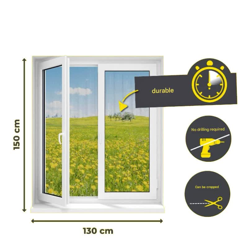 3pc DIY Magnetic Window Screen Kit - Fine Mesh Insect Net, No Drilling Required, Cut to Size black 150cm x 130cm