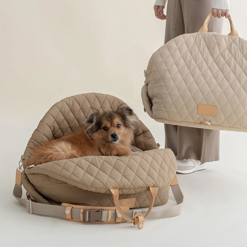 Luxury Quilted 2-in-1 Pet Travel Carrier & Car Booster Seat for Small Dogs Blue-gray