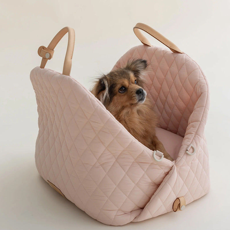 Luxury Quilted 2-in-1 Pet Travel Carrier & Car Booster Seat for Small Dogs Blue-gray