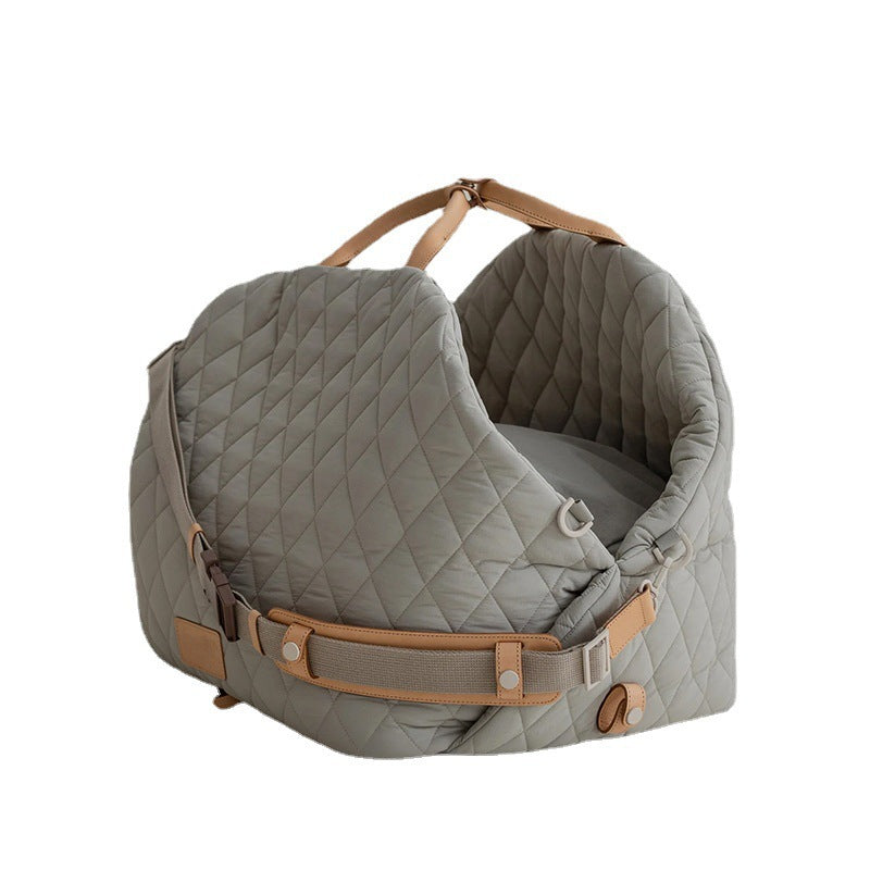 Luxury Quilted 2-in-1 Pet Travel Carrier & Car Booster Seat for Small Dogs Blue-gray