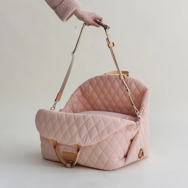 Luxury Quilted 2-in-1 Pet Travel Carrier & Car Booster Seat for Small Dogs Pink