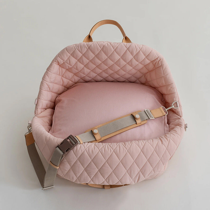 Luxury Quilted 2-in-1 Pet Travel Carrier & Car Booster Seat for Small Dogs Pink