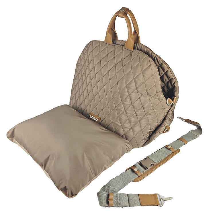 Luxury Quilted 2-in-1 Pet Travel Carrier & Car Booster Seat for Small Dogs Camel
