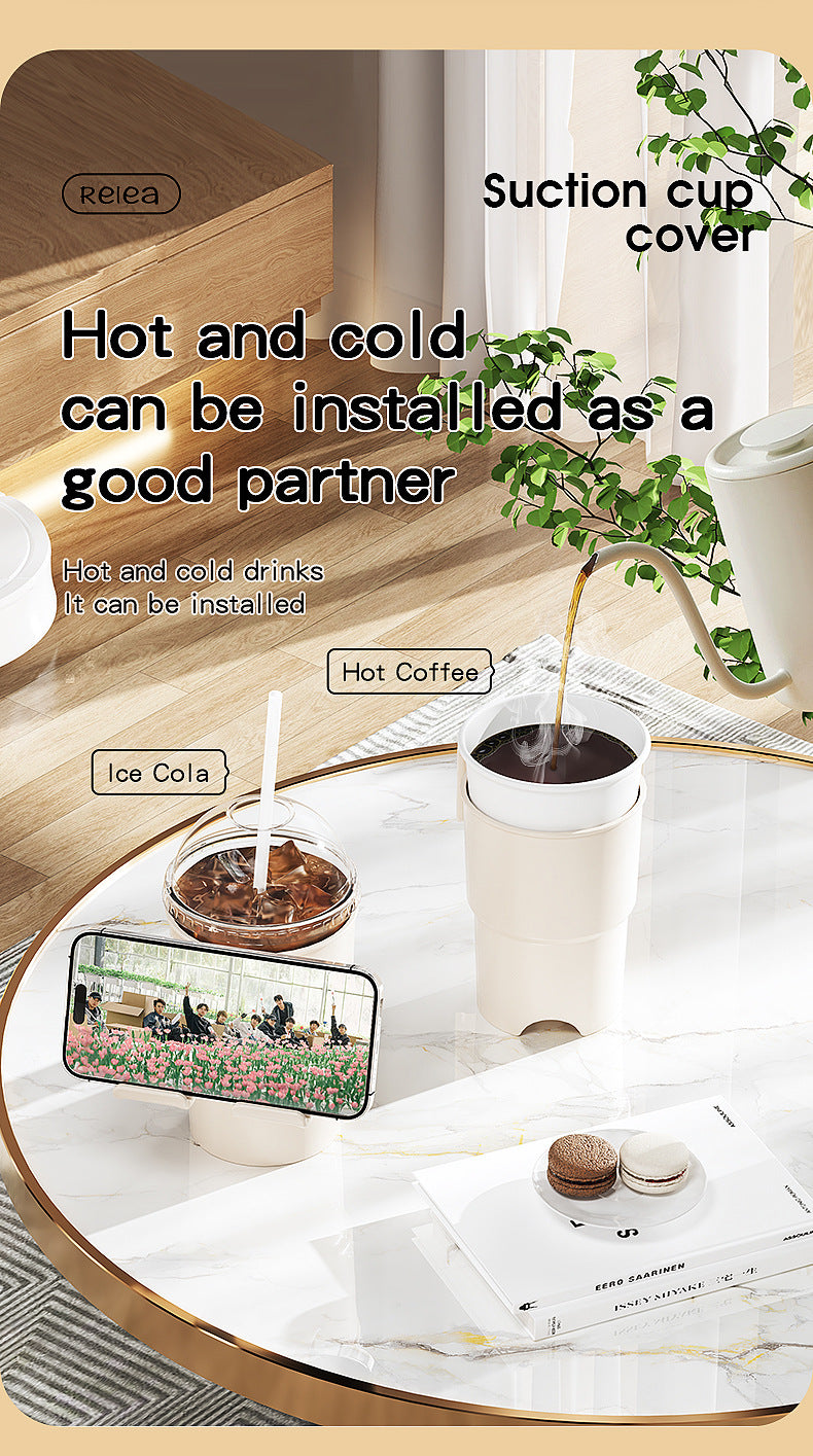 Multi-Purpose Anti-Spill Cup Holder with Suction Base & Detachable Phone Stand black