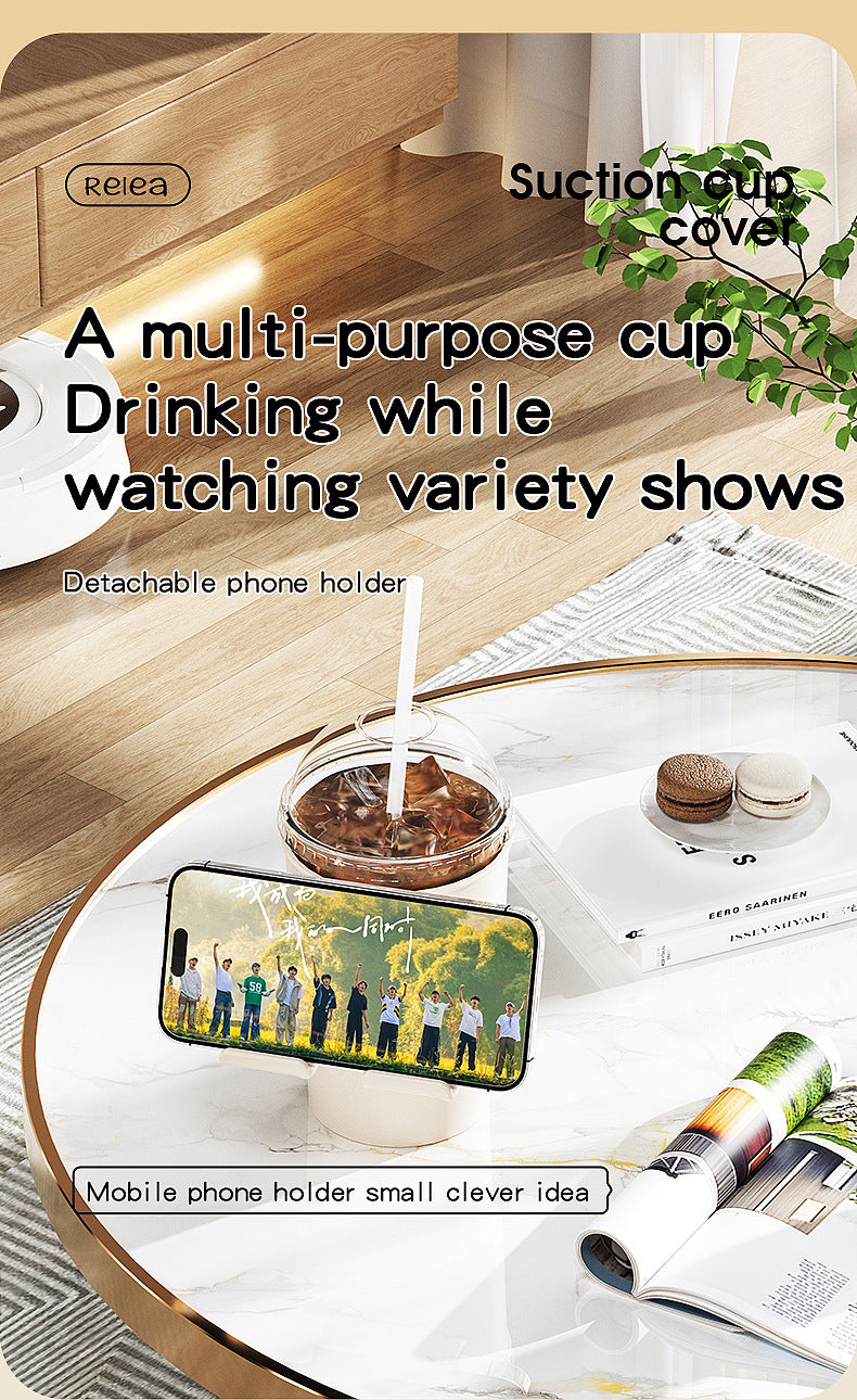 Multi-Purpose Anti-Spill Cup Holder with Suction Base & Detachable Phone Stand black