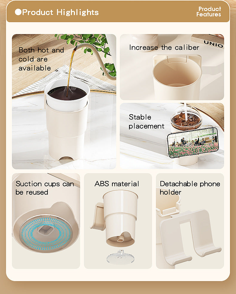 Multi-Purpose Anti-Spill Cup Holder with Suction Base & Detachable Phone Stand green