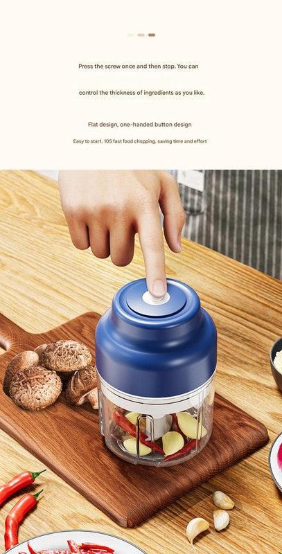 Powerful Mini Electric Food Chopper - USB Rechargeable Cordless Garlic & Meat Mincer green 250ml + 4-blade knife