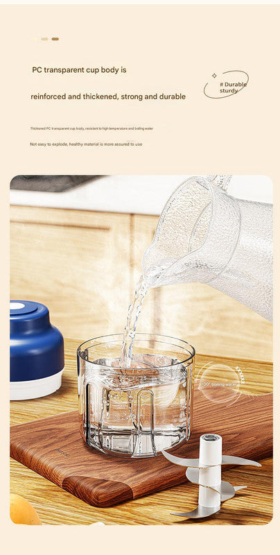 Powerful Mini Electric Food Chopper - USB Rechargeable Cordless Garlic & Meat Mincer Blue 320ml + 6-blade knife