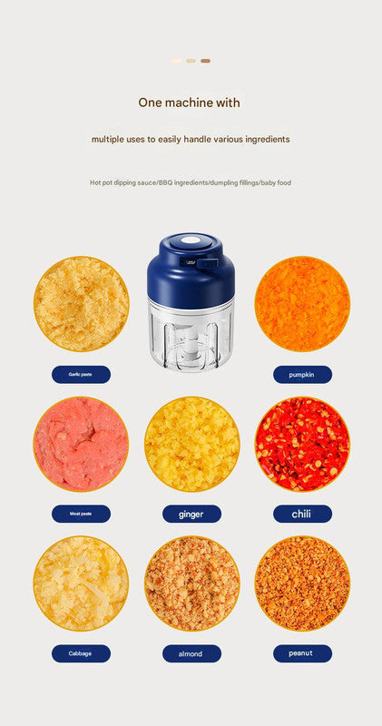 Powerful Mini Electric Food Chopper - USB Rechargeable Cordless Garlic & Meat Mincer green 320ml + 6-blade knife