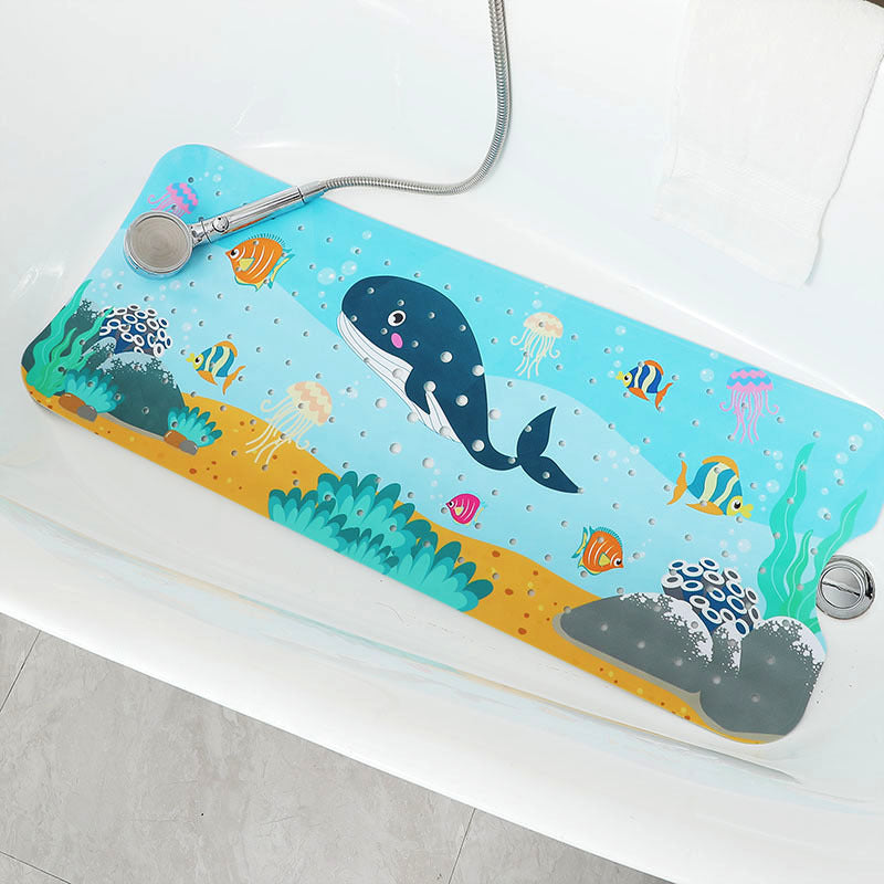Non-Slip PVC Bath & Shower Mat with Suction Cups and Drainage Holes - Cartoon Ocean Theme Black Whale