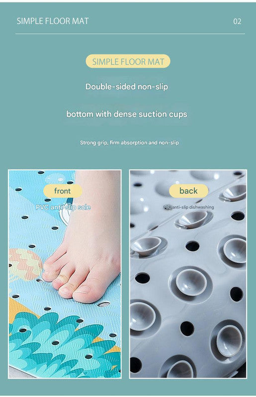 Non-Slip PVC Bath & Shower Mat with Suction Cups and Drainage Holes - Cartoon Ocean Theme Black Whale
