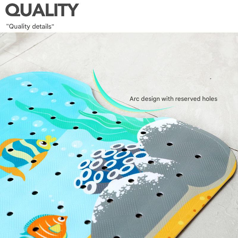 Non-Slip PVC Bath & Shower Mat with Suction Cups and Drainage Holes - Cartoon Ocean Theme Black Whale