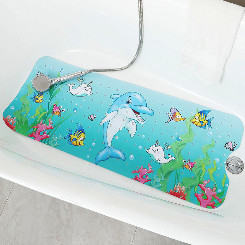 Non-Slip PVC Bath & Shower Mat with Suction Cups and Drainage Holes - Cartoon Ocean Theme Dolphin