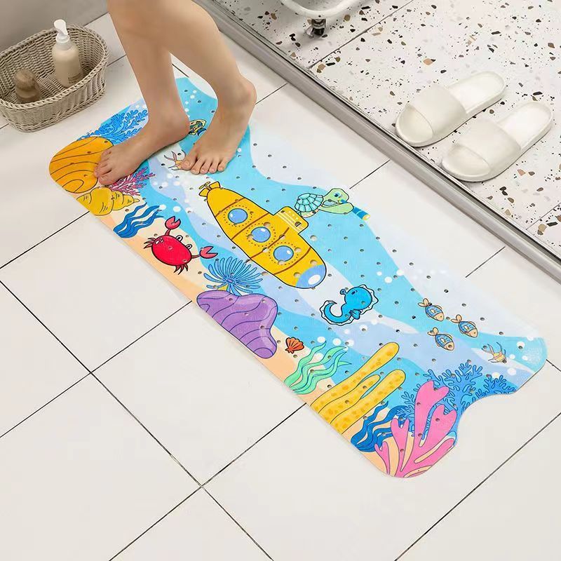 Non-Slip PVC Bath & Shower Mat with Suction Cups and Drainage Holes - Cartoon Ocean Theme Submarine