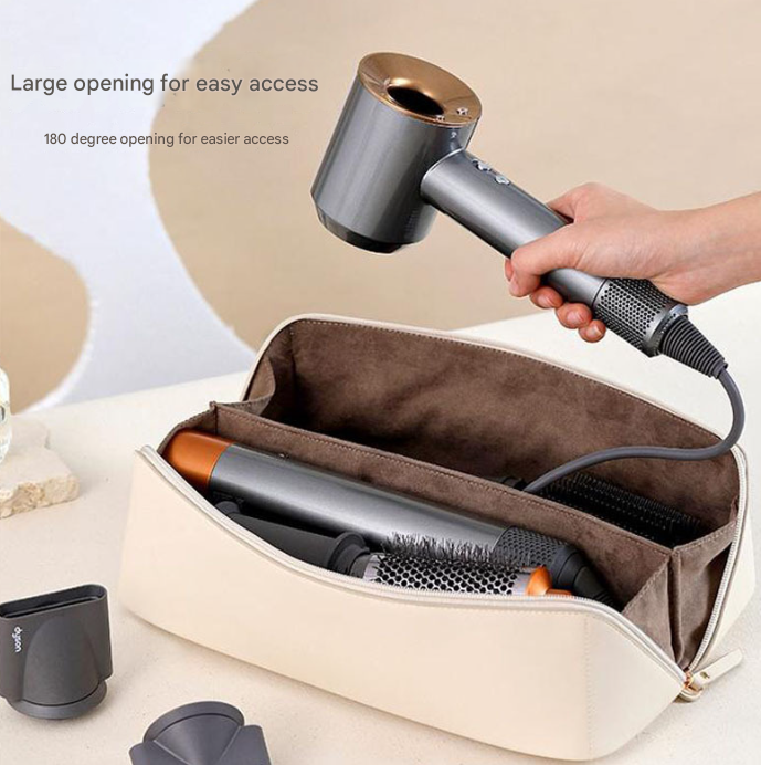 Black Premium PU Leather Travel Case for Hair Styling Tools - Double Layer Waterproof Organizer Bag for Hair Dryer, Curler & Straightener