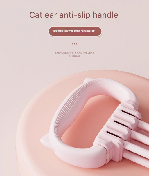 Pink Adjustable Resistance Chest Expander with 6 Levels - Cute Cat Ear Puller for Full Body Workout